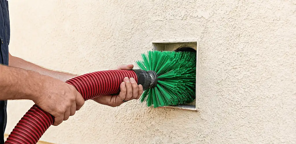 Air duct cleaning brush removing debris from a vent opening in Overland Park, KS