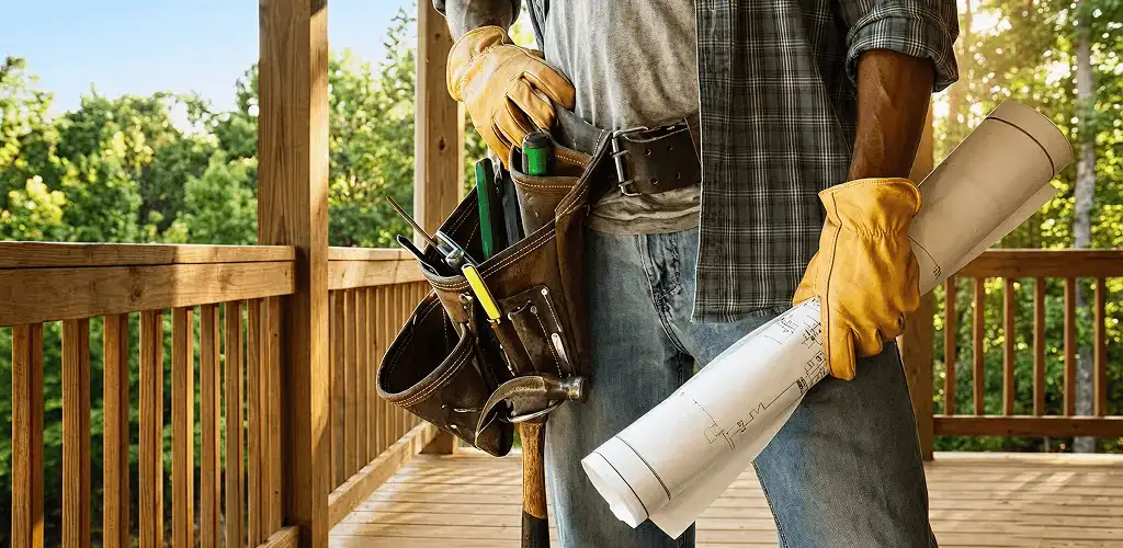 Professional handyman with tool belt ready for home repairs in Overland Park, KS