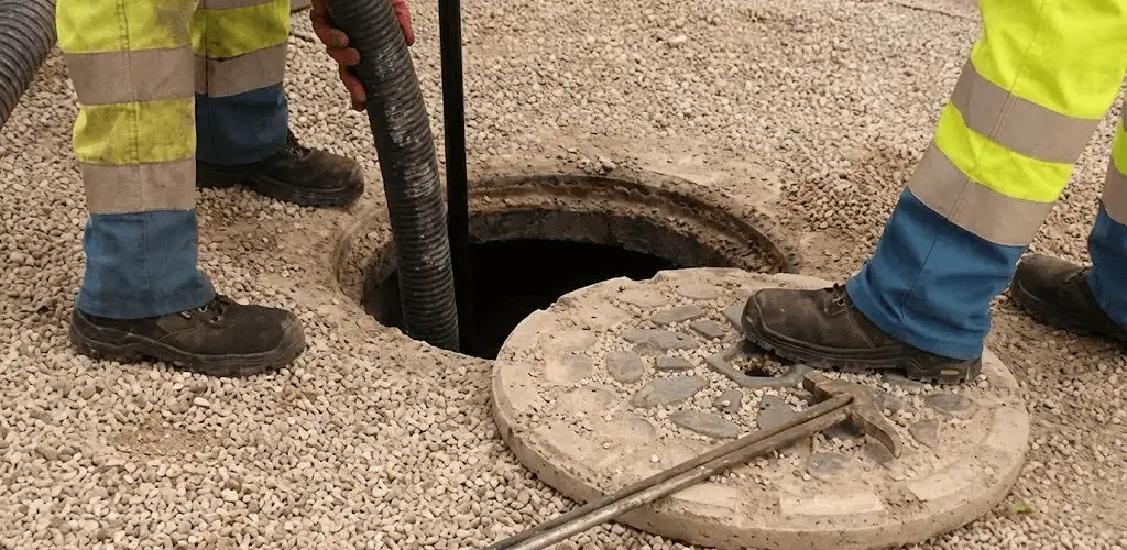Drain cleaning crew clearing a sewer access point with professional equipment in Overland Park, KS